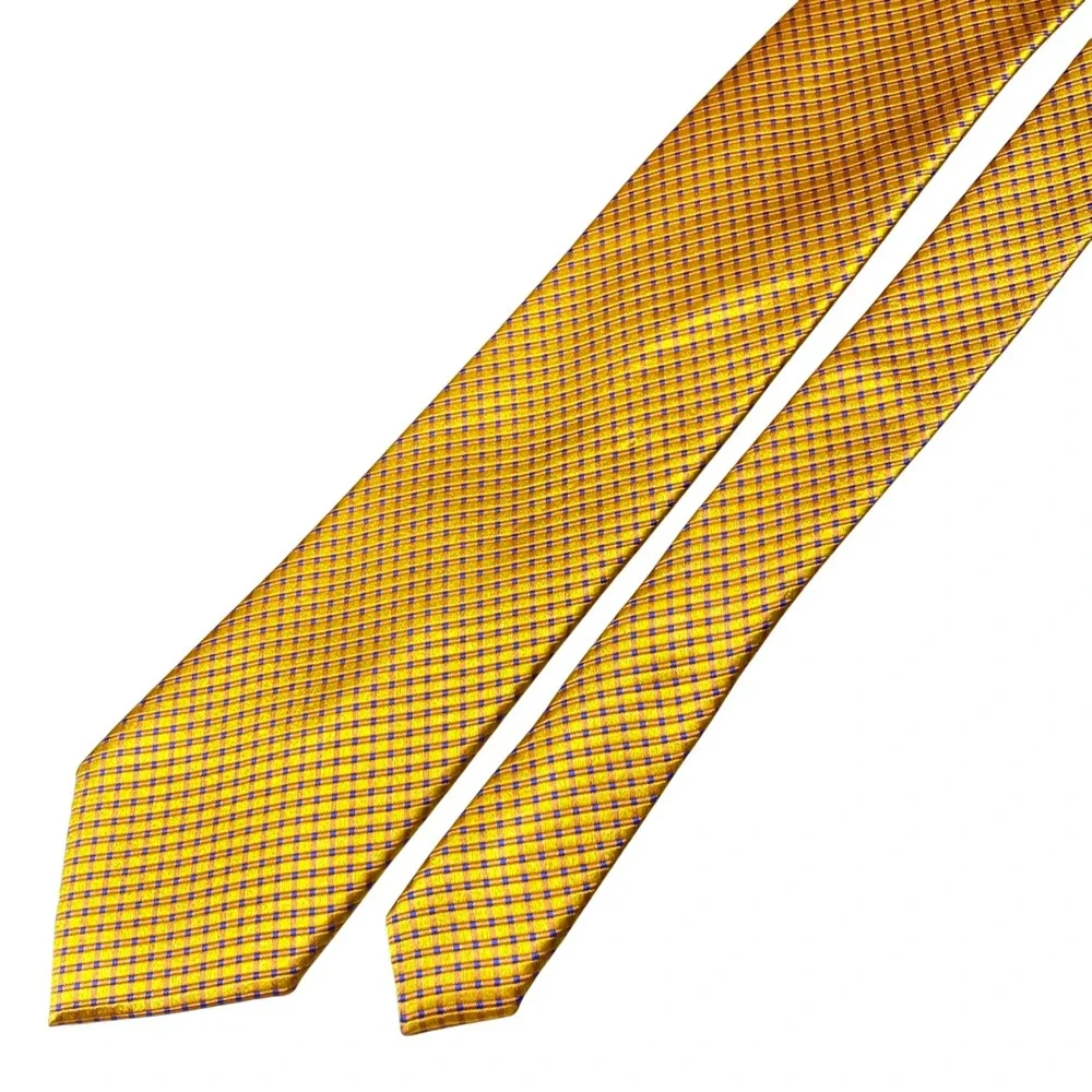 Vintage Ike Behar‎ Silk Necktie Check Mens Orange Gold Wedding Jacquard Business